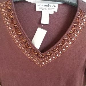 Joseph A Chocolate Brown V Neck 3/4 sleeve large